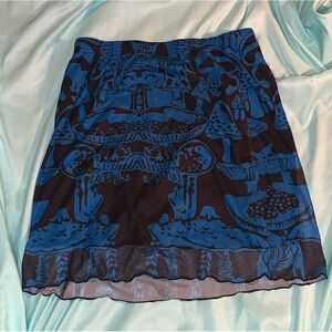 ROMWE Blue and Black Mesh Mushroom Mini Skirt Size Large